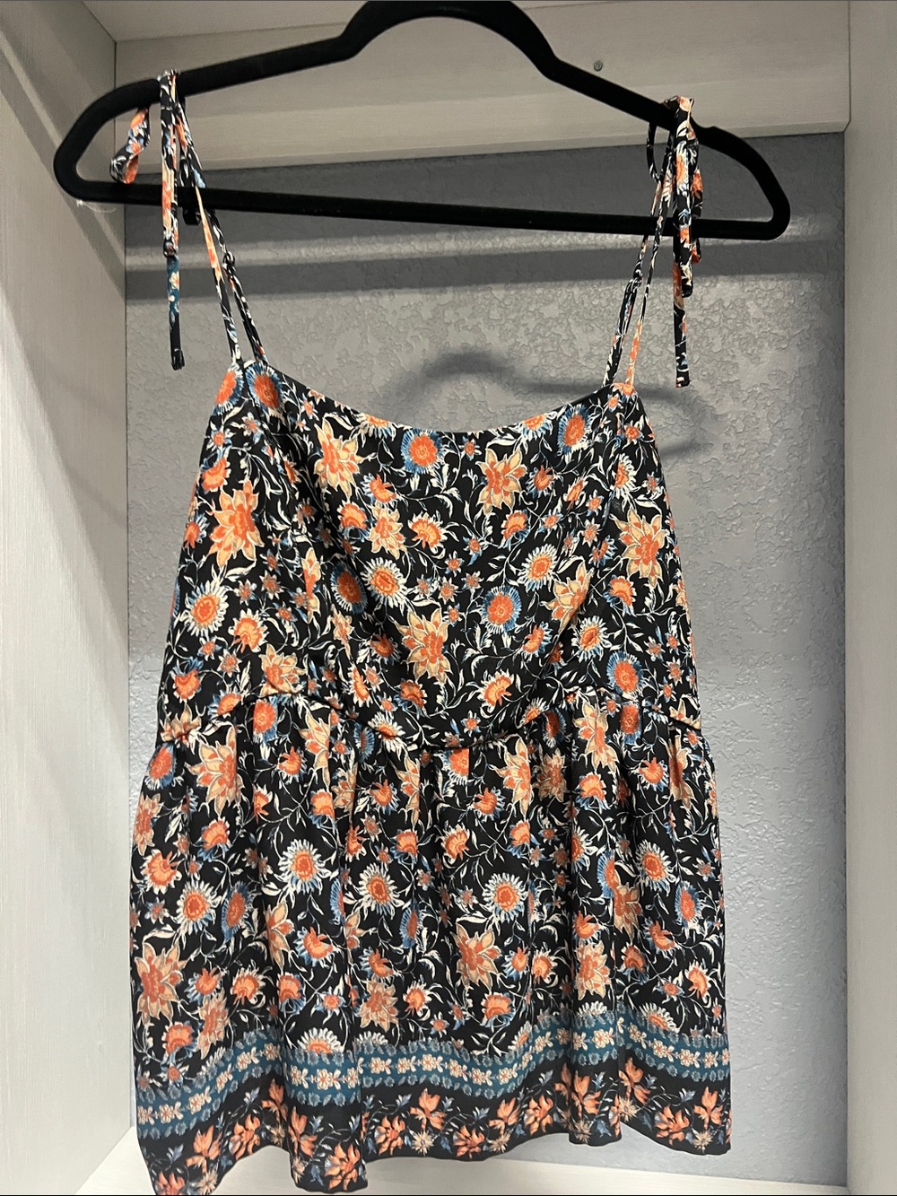 nine britton Black Floral Tie-Shoulder Camisole with Orange Blooms